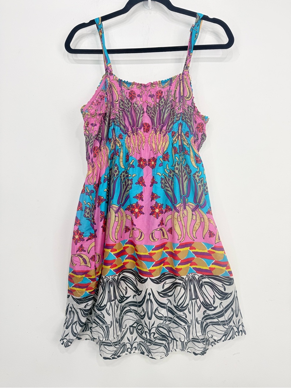 Lane Bryant Colorful Cotton Silk Smock Waist Lightweight Beach Cover Dress NEW - Picture 6 of 11